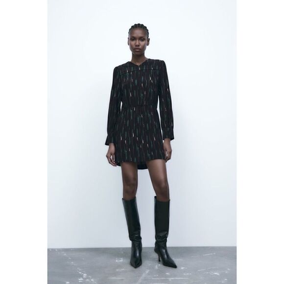NWT Zara The Gabriela Dress Abstract Printed Long Sleeve Short Mini Dress, Small - Picture 2 of 14